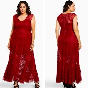 Elegant Red Lace Maxi Dress
